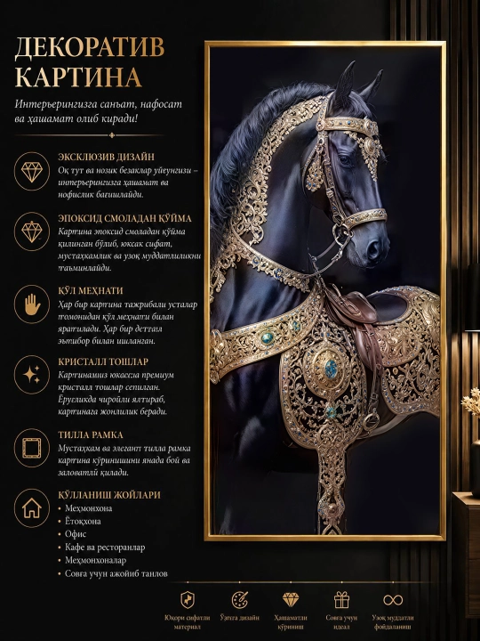Premium dekorativ kartinalar | Epoksid smola | Kristal toshlar | Alyumin ramka - 