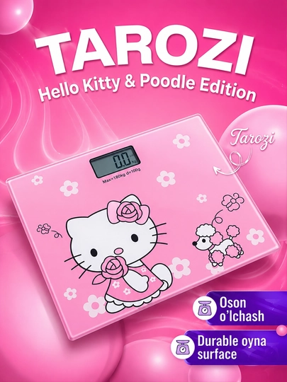 Напольные весы Hello Kitty & Poodle – Розовые стеклянные весы