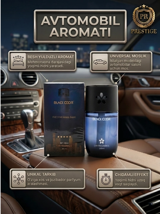 Avtomobil va uy uchun havo tozalagich BLACK ODOR diffuzor atir, 160g - 
