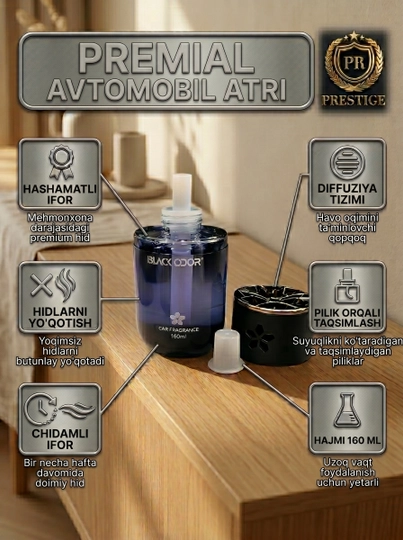Avtomobil va uy uchun havo tozalagich BLACK ODOR diffuzor atir, 160g