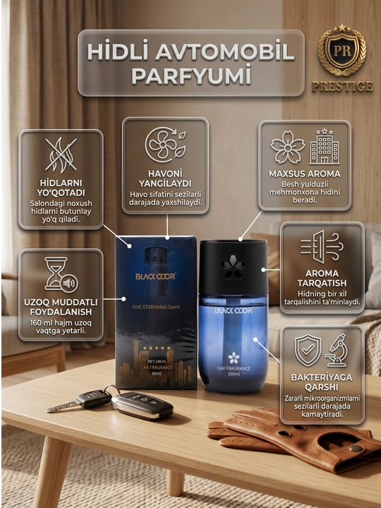 Avtomobil va uy uchun havo tozalagich BLACK ODOR diffuzor atir, 160g