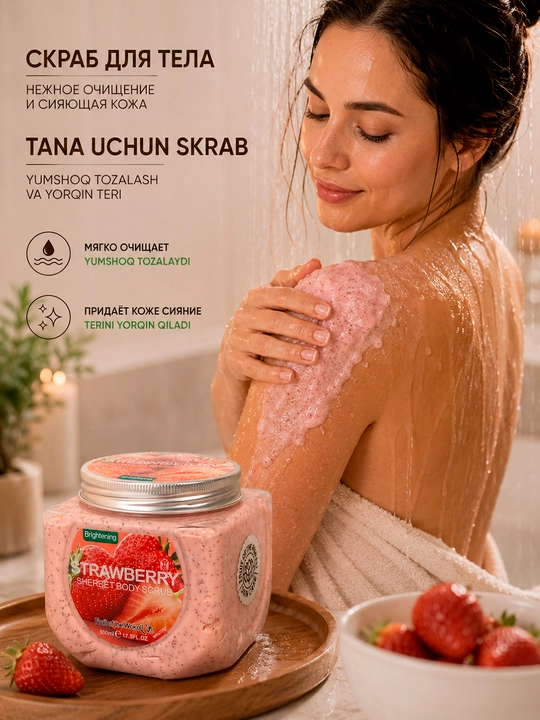 Скраб для тела Wokali Клубника Sherbet 500мл — Осветление + Сияние кожи | Морская соль