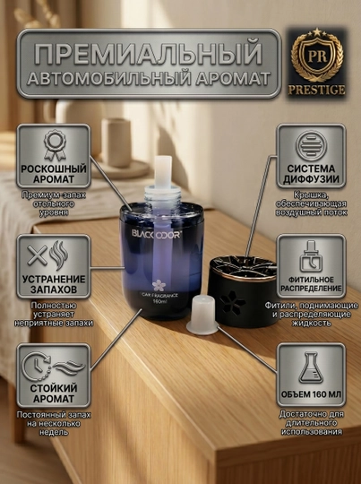 Avtomobil va uy uchun havo tozalagich BLACK ODOR diffuzor atir, 160g