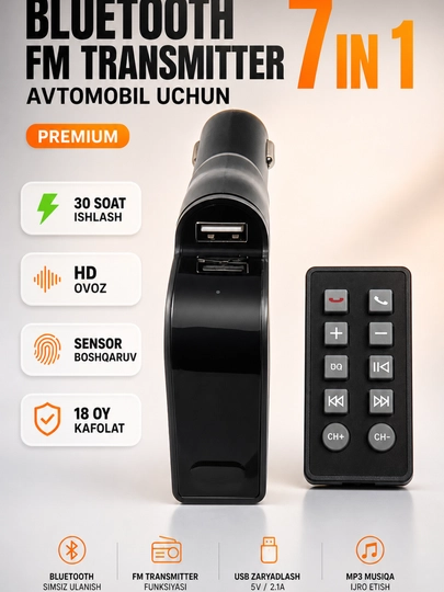 Bluetooth FM трансмиттер для автомобиля, USB зарядка, MP3 плеер с пультом — AVTOCO-FMTRNASMITTER