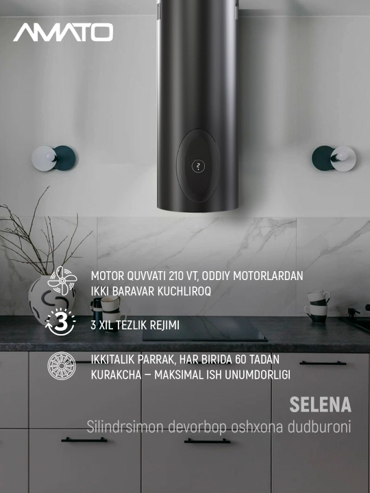 Цилиндрическая кухонная вытяжка Amato Selena 90 TSK 35 см - 