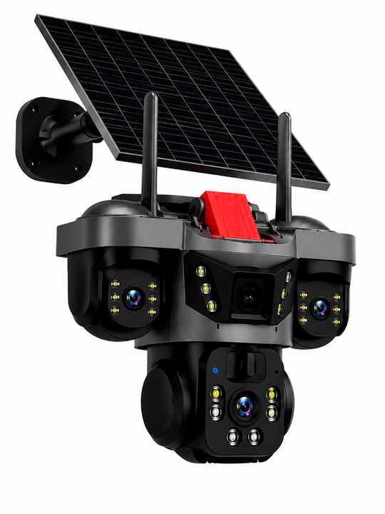 Quyosh panelli va tokli SIM kartali kuzatuv kameralari Full HD 4+4+4=12 megapixe