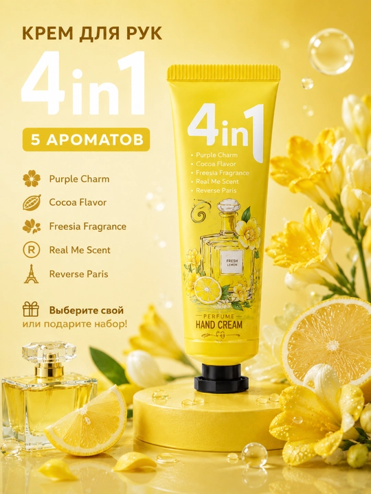 4in1 Aromatli Qo‘l Kremi To‘plami 5 Xil Hidli Namlantiruvchi Parfyumli Krem - 