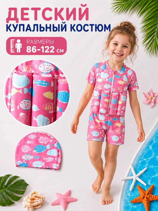 Bolalar uchun qo'shimchali cho'milish kostyumi, suzgichli cho'milish kostyumi - 