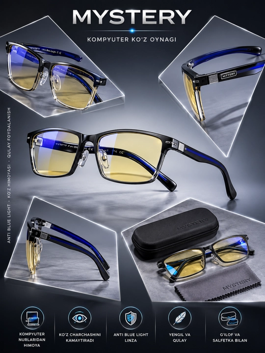 Ko‘zoynak Blue Light Filter UV400, Metall va Plastik Rama, Mystery