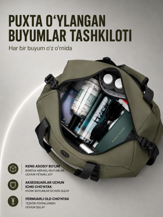 Sport va sayohat sumkasi 35 litr, fitnes va mashg‘ulotlar, erkaklar va ayollar uchun qulay