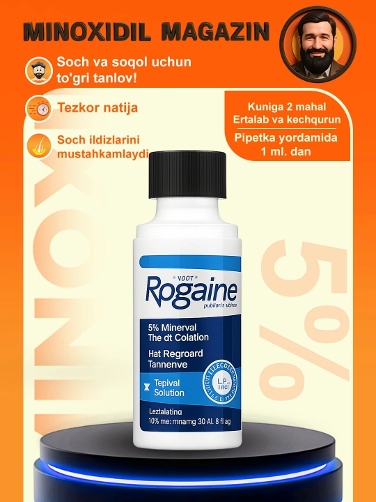 Вспомогательное средство для роста волос и бороды у мужчин — лосьон Rogaine 5% - 