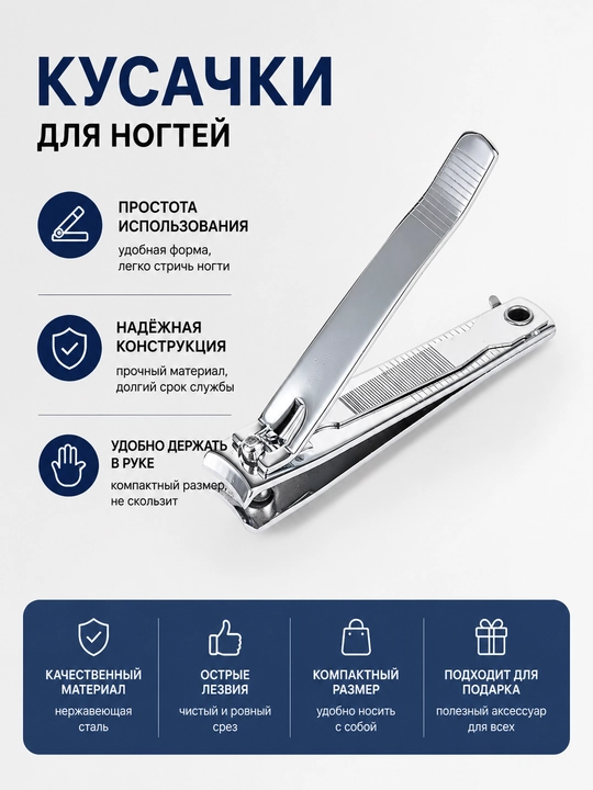Кусачки для ногтей с широкой режущей частью и встроенной пилочкой