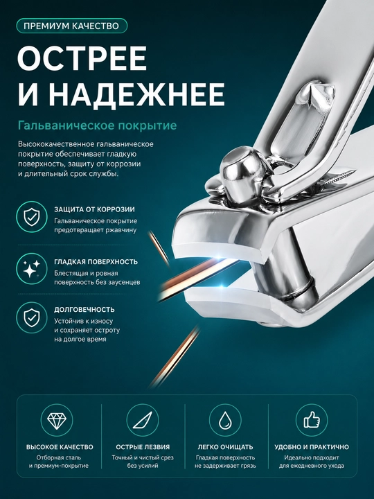 Кусачки для ногтей с широкой режущей частью и встроенной пилочкой