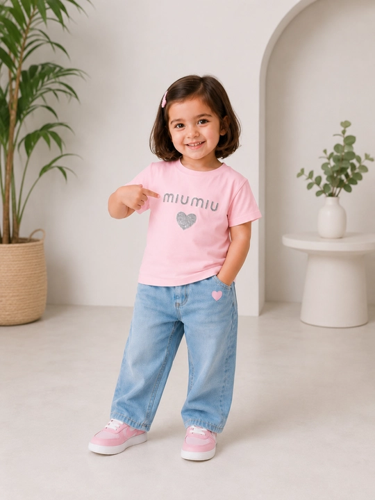 Летняя футболка для девочек 2 цвета MiuMiu 3-7 лет - 