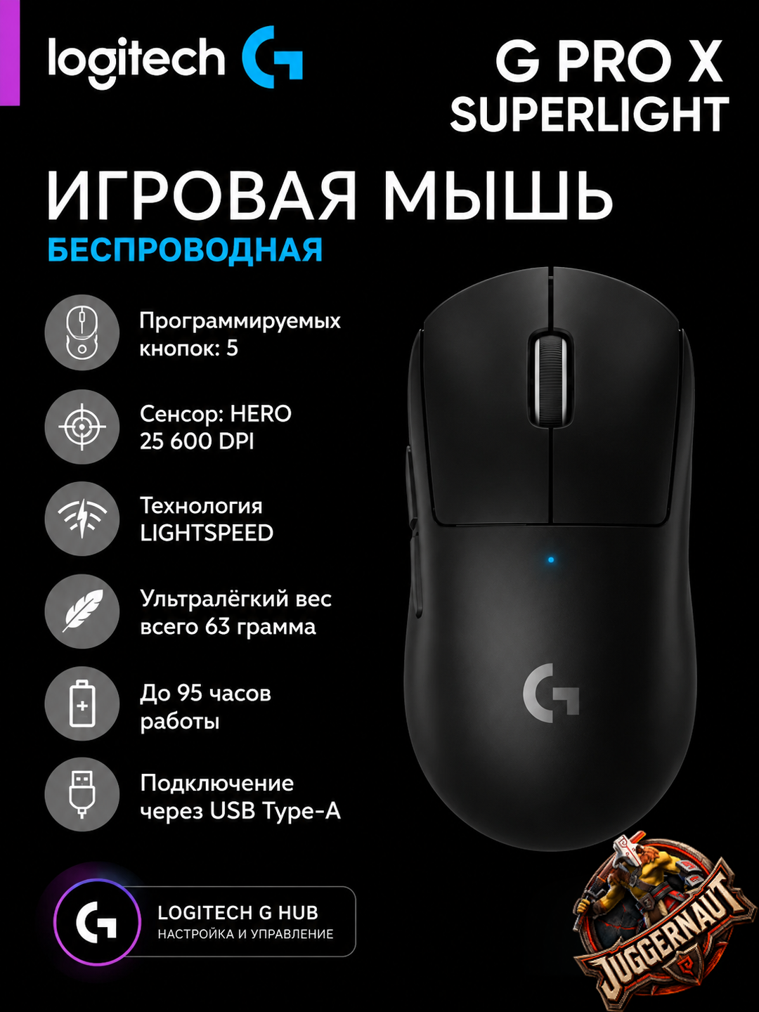 Logitech G Pro X Superlight Black Wireless Игровая Мышь - 