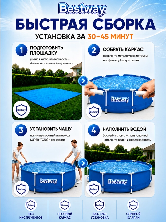 Каркасный бассейн Bestway Steel Pro Max, 4062-10220 л