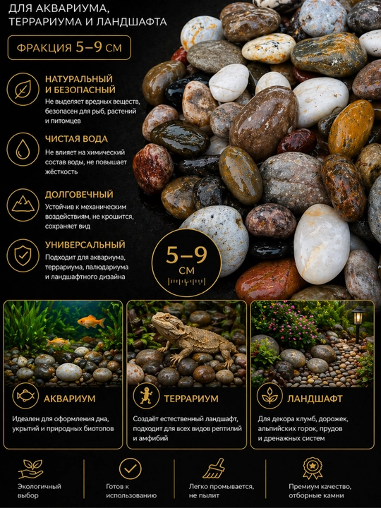 Akvarium uchun tabiiy grunt “Miks Premium” 1, 2-4, 5-9 mm, dekorativ tosh - 