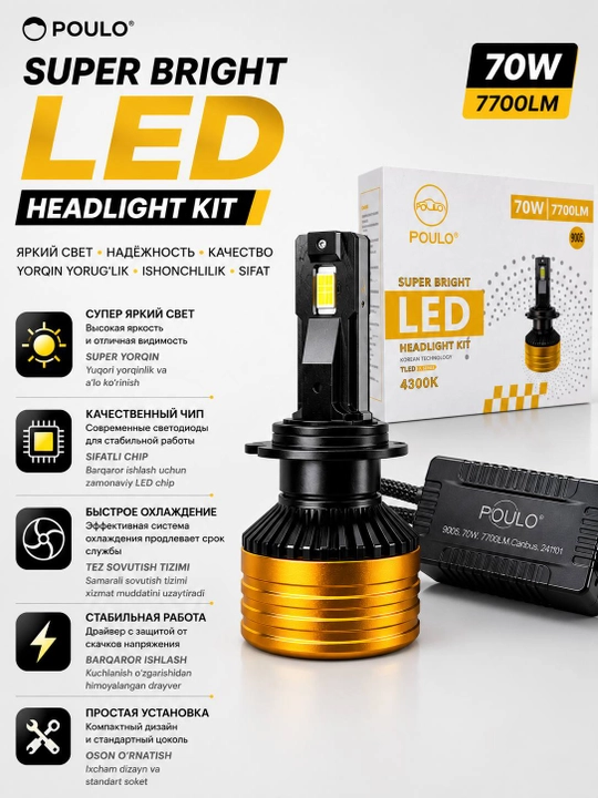 Svetodiod LED linza avtomobil uchun POULO Bi-Light B1 2.5 95W yaqin va uzoq yoritish uchun