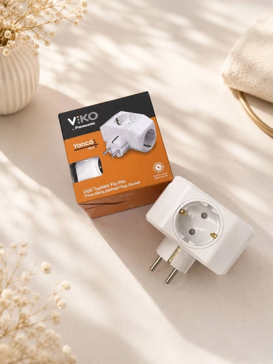 Тройник Viko Panasonic 3 розетки, с заземлением, адаптер 16А 250В, белый Yonca Plus