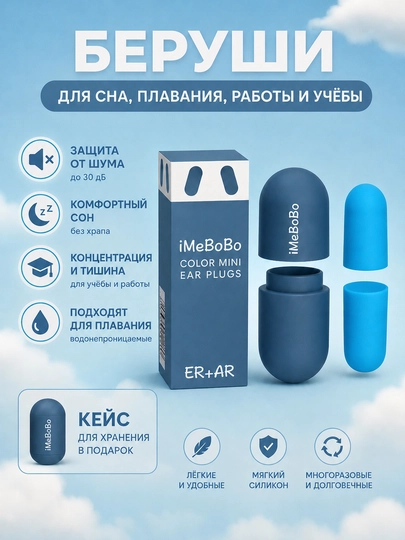 Капсульные беруши против шума, для сна и работы, звукоизоляционные, анти-храп — NBKZUM-BERUSH-СИНИЙ