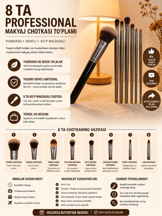 8 ta professional pardoz cho‘tkalari to‘plami - 