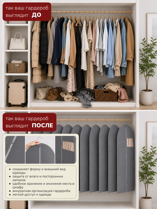 Чехол для одежды, хранения вещей, органайзер на молнии, длинный, короткий, с окошком