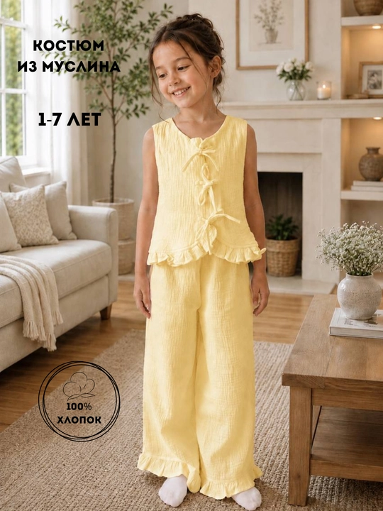 Костюм для девочки из муслина 1-7 лет - 