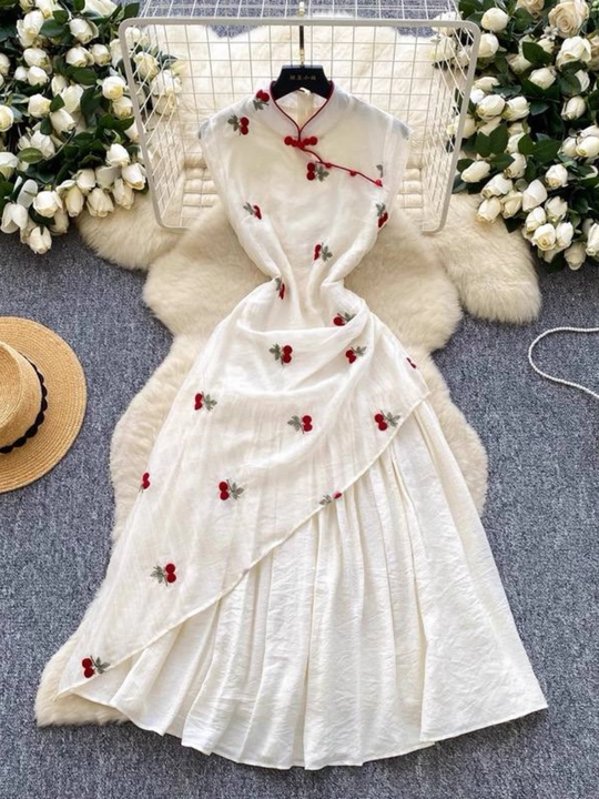 Olcha Naqshli Milliy Ko'ylak (Qipao uslubi) - 