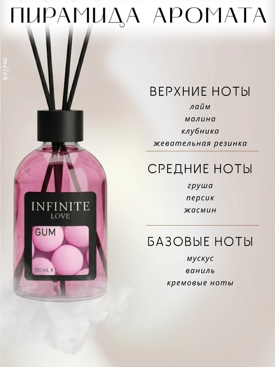 Аромадиффузор для дома с палочками INFINITE LOVE Gum, 110 мл