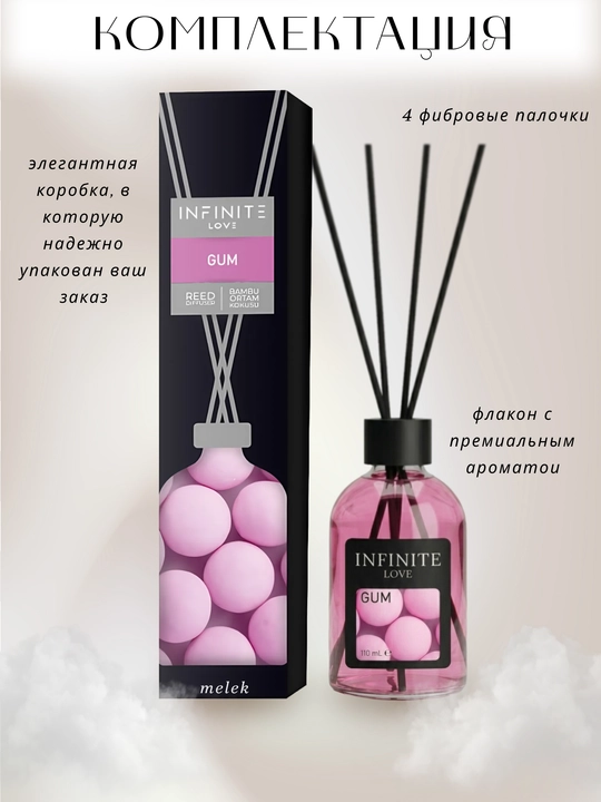 Аромадиффузор для дома с палочками INFINITE LOVE Gum, 110 мл