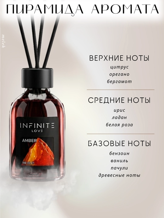 Аромадиффузор для дома с палочками INFINITE LOVE Amber, 110 мл
