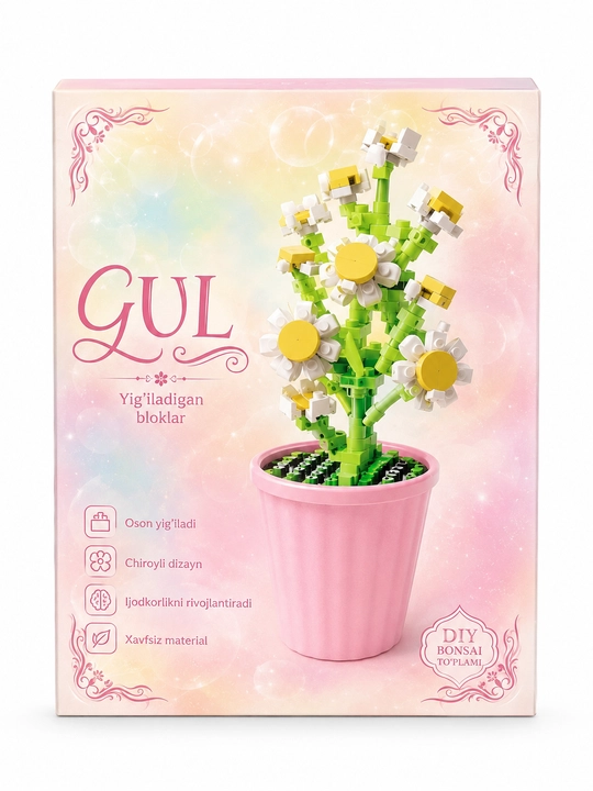 DIY Bonsai gul konstruktori, tuvakdagi yig‘ma gul - 