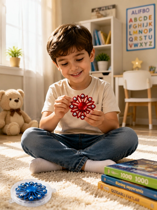 Magnitli antistress spinner, metall sharchali fidget toy, 3+ yosh