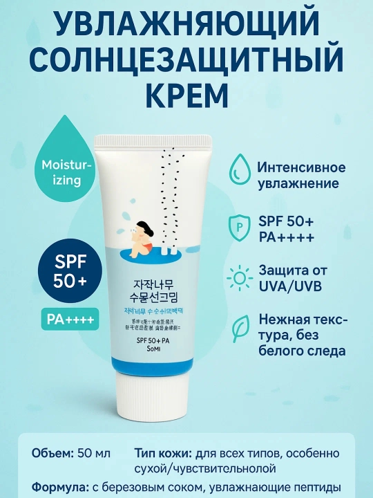Quyoshdan himoyalovchi ROUND LAB Birch Juice kremi SPF50, gipoallergen 50 ml