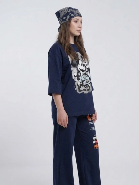 Двойка женская, oversize, свободного кроя, с широкими брюками и футболкой