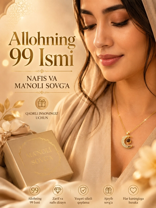 Zanjirli Marjon "Allohning 99 Ismi" – Ayollar uchun Nafis Bezak, Oltin va Kumush Rang