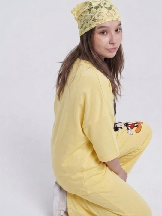 Двойка женская, oversize, свободного кроя, с широкими брюками и футболкой
