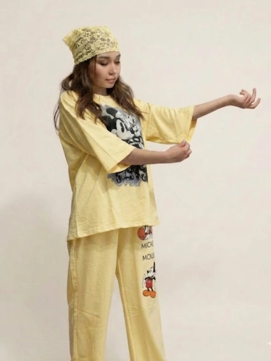 Двойка женская, oversize, свободного кроя, с широкими брюками и футболкой