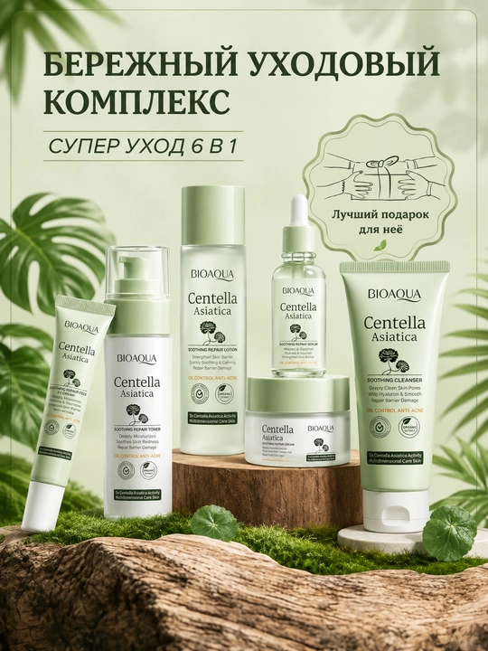 Набор для ухода за лицом Centella Asiatica 6 в 1 – успокаивающий, для всех типов кожи