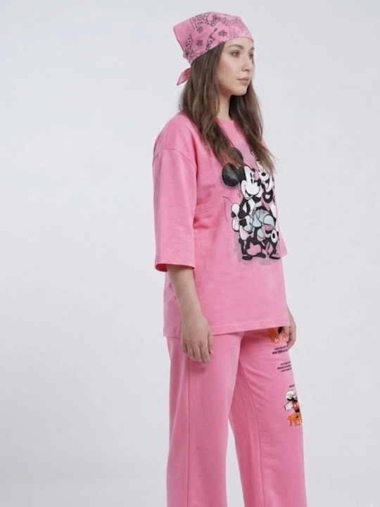 Двойка женская, oversize, свободного кроя, с широкими брюками и футболкой