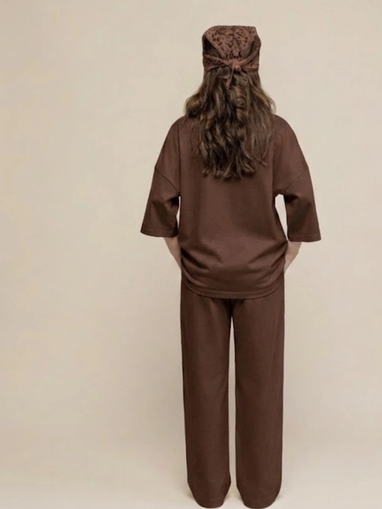 Двойка женская, oversize, свободного кроя, с широкими брюками и футболкой