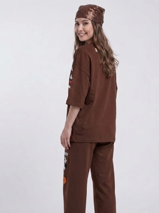 Двойка женская, oversize, свободного кроя, с широкими брюками и футболкой