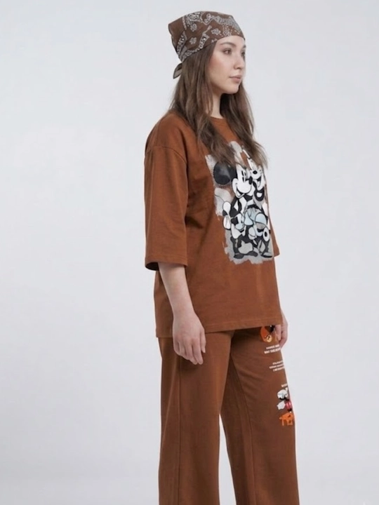 Двойка женская, oversize, свободного кроя, с широкими брюками и футболкой