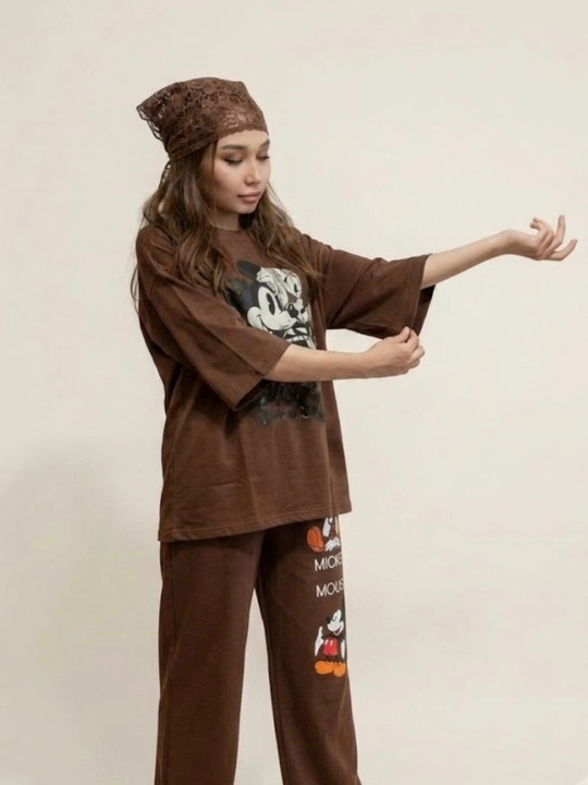 Двойка женская, oversize, свободного кроя, с широкими брюками и футболкой