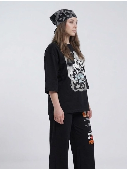 Двойка женская, oversize, свободного кроя, с широкими брюками и футболкой