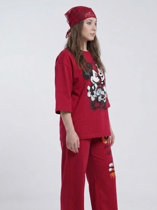 Двойка женская, oversize, свободного кроя, с широкими брюками и футболкой