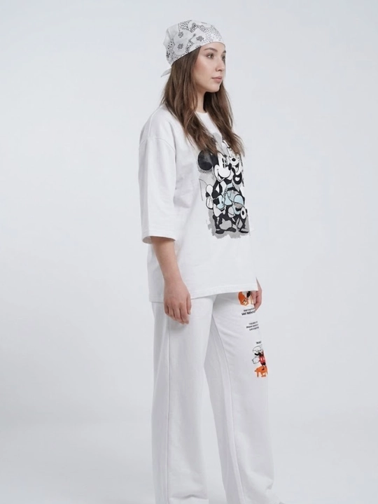 Двойка женская, oversize, свободного кроя, с широкими брюками и футболкой