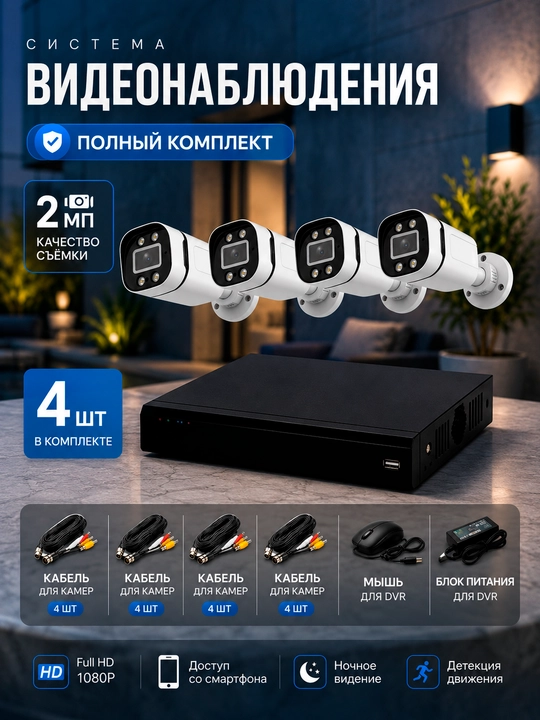 Комплект видеонаблюдения CCTV, 8 в 1