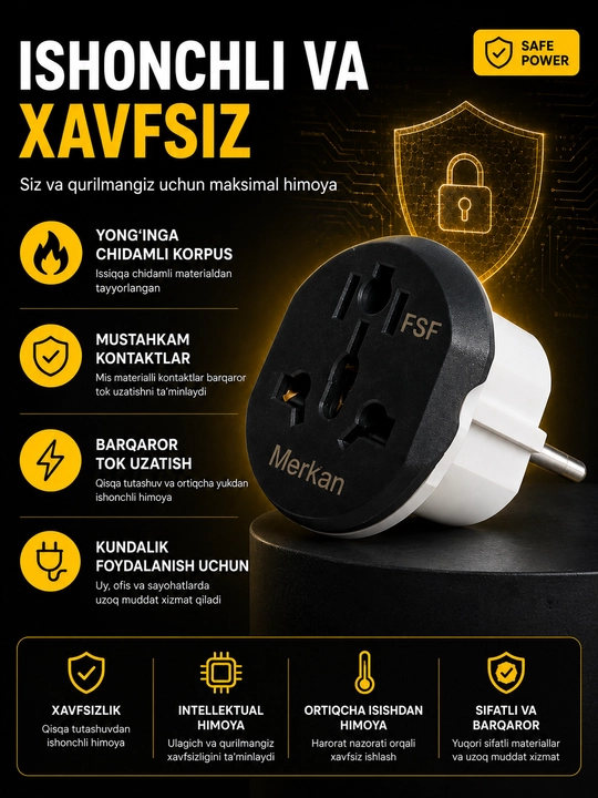 Универсальный адаптер Merkan KT168, 16А, 250Вт, IP65, для евро розеток, черный, белый, серый
