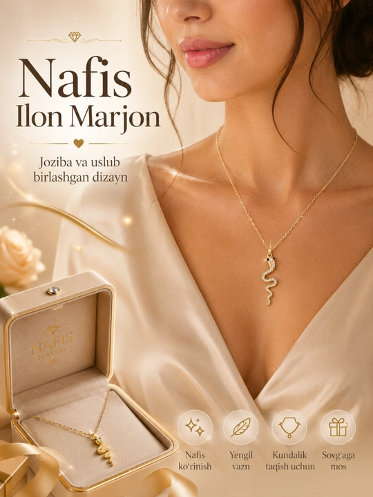 Ilon shaklidagi nafis marjon – ayollar uchun premium taqinchoq, oltin va kumush rang - 